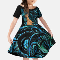 Kotiate New Zealand Kid Short Sleeve Dress Maori Weapon Paua Shell Haka Fern LT14 KID Turquoise - Polynesian Pride