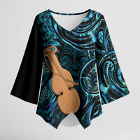 Kotiate New Zealand Kimono Sleeve Blouse Maori Weapon Paua Shell Haka Fern LT14 Female Turquoise - Polynesian Pride