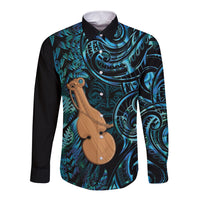 Kotiate New Zealand Long Sleeve Button Shirt Maori Weapon Paua Shell Haka Fern LT14 Unisex Turquoise - Polynesian Pride