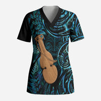 Kotiate New Zealand Scrub Top Maori Weapon Paua Shell Haka Fern LT14 Adult Turquoise - Polynesian Pride