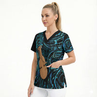 Kotiate New Zealand Scrub Top Maori Weapon Paua Shell Haka Fern LT14 - Polynesian Pride