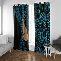 Kotiate New Zealand Window Curtain Maori Weapon Paua Shell Haka Fern LT14 With Grommets Turquoise - Polynesian Pride