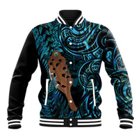 Maripi New Zealand Baseball Jacket Maori Weapon Paua Shell Haka Fern LT14 Unisex Turquoise - Polynesian Pride