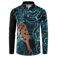 Maripi New Zealand Button Sweatshirt Maori Weapon Paua Shell Haka Fern LT14 Turquoise - Polynesian Pride