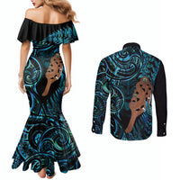 Maripi New Zealand Couples Matching Mermaid Dress and Long Sleeve Button Shirt Maori Weapon Paua Shell Haka Fern LT14 - Polynesian Pride