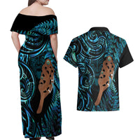 Maripi New Zealand Couples Matching Off Shoulder Maxi Dress and Hawaiian Shirt Maori Weapon Paua Shell Haka Fern LT14 - Polynesian Pride