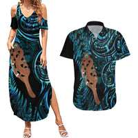 Maripi New Zealand Couples Matching Summer Maxi Dress and Hawaiian Shirt Maori Weapon Paua Shell Haka Fern LT14 Turquoise - Polynesian Pride
