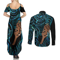 Maripi New Zealand Couples Matching Summer Maxi Dress and Long Sleeve Button Shirt Maori Weapon Paua Shell Haka Fern LT14 - Polynesian Pride