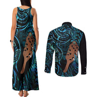 Maripi New Zealand Couples Matching Tank Maxi Dress and Long Sleeve Button Shirt Maori Weapon Paua Shell Haka Fern LT14 - Polynesian Pride