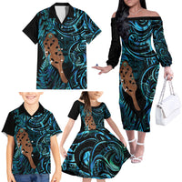 Maripi New Zealand Family Matching Off The Shoulder Long Sleeve Dress and Hawaiian Shirt Maori Weapon Paua Shell Haka Fern LT14 - Polynesian Pride