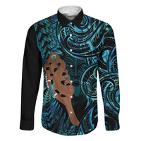 Maripi New Zealand Family Matching Off The Shoulder Long Sleeve Dress and Hawaiian Shirt Maori Weapon Paua Shell Haka Fern LT14 Daughter's Dress Turquoise - Polynesian Pride