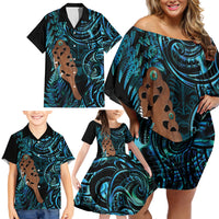 Maripi New Zealand Family Matching Off Shoulder Short Dress and Hawaiian Shirt Maori Weapon Paua Shell Haka Fern LT14 - Polynesian Pride