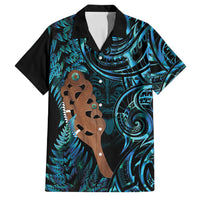 Maripi New Zealand Family Matching Off Shoulder Short Dress and Hawaiian Shirt Maori Weapon Paua Shell Haka Fern LT14 Dad's Shirt - Short Sleeve Turquoise - Polynesian Pride