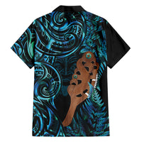 Maripi New Zealand Family Matching Off Shoulder Short Dress and Hawaiian Shirt Maori Weapon Paua Shell Haka Fern LT14 Dad's Shirt - Long Sleeve Turquoise - Polynesian Pride
