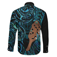 Maripi New Zealand Family Matching Off Shoulder Short Dress and Hawaiian Shirt Maori Weapon Paua Shell Haka Fern LT14 Son's Shirt Turquoise - Polynesian Pride