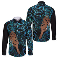 Maripi New Zealand Family Matching Tank Maxi Dress and Hawaiian Shirt Maori Weapon Paua Shell Haka Fern LT14 Dad's Shirt - Long Sleeve Turquoise - Polynesian Pride