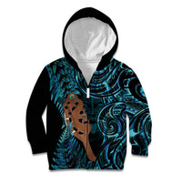 Maripi New Zealand Kid Hoodie Maori Weapon Paua Shell Haka Fern LT14 Zip Hoodie Turquoise - Polynesian Pride