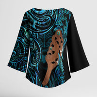 Maripi New Zealand Kimono Sleeve Blouse Maori Weapon Paua Shell Haka Fern LT14 - Polynesian Pride
