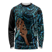 Maripi New Zealand Long Sleeve Shirt Maori Weapon Paua Shell Haka Fern LT14 Unisex Turquoise - Polynesian Pride