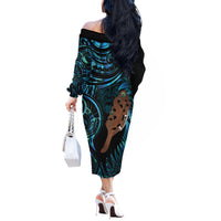 Maripi New Zealand Off The Shoulder Long Sleeve Dress Maori Weapon Paua Shell Haka Fern LT14 - Polynesian Pride