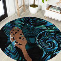 Maripi New Zealand Round Carpet Maori Weapon Paua Shell Haka Fern LT14 Turquoise - Polynesian Pride