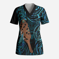 Maripi New Zealand Scrub Top Maori Weapon Paua Shell Haka Fern LT14 Adult Turquoise - Polynesian Pride