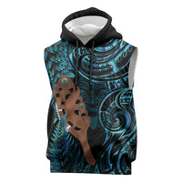 Maripi New Zealand Sleeveless Hoodie Maori Weapon Paua Shell Haka Fern LT14 Turquoise - Polynesian Pride