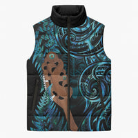 Maripi New Zealand Sleeveless Puffer Jacket Maori Weapon Paua Shell Haka Fern LT14 Unisex Turquoise - Polynesian Pride