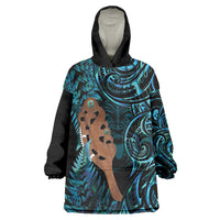 Maripi New Zealand Wearable Blanket Hoodie Maori Weapon Paua Shell Haka Fern LT14 One Size Turquoise - Polynesian Pride