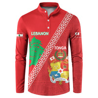 Tonga And Lebanon Button Sweatshirt 2026 Together Half Style LT14 Red - Polynesian Pride
