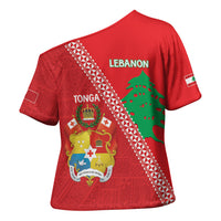 Tonga And Lebanon Cross Shoulder Shirt 2026 Together Half Style LT14 - Polynesian Pride