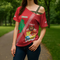 Tonga And Lebanon Cross Shoulder Shirt 2026 Together Half Style LT14 - Polynesian Pride