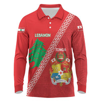 Tonga And Lebanon Long Sleeve Polo Shirt 2026 Together Half Style LT14 Red - Polynesian Pride
