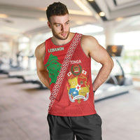 Tonga And Lebanon Men Tank Top 2026 Together Half Style LT14 Red - Polynesian Pride