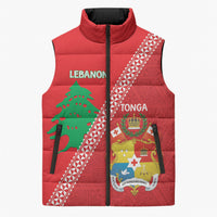 Tonga And Lebanon Sleeveless Puffer Jacket 2026 Together Half Style LT14 Unisex Red - Polynesian Pride