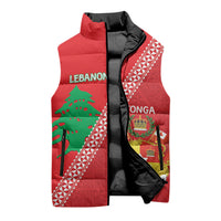 Tonga And Lebanon Sleeveless Puffer Jacket 2026 Together Half Style LT14 - Polynesian Pride