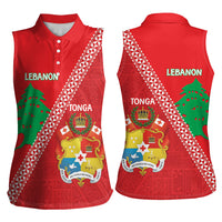Tonga And Lebanon Women Sleeveless Polo Shirt 2026 Together Half Style LT14 - Polynesian Pride