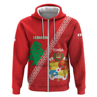 Tonga And Lebanon Zip Hoodie 2026 Together Half Style LT14 Zip Hoodie Red - Polynesian Pride