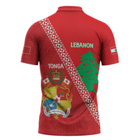 Tonga And Lebanon Zipper Polo Shirt 2026 Together Half Style LT14 - Polynesian Pride