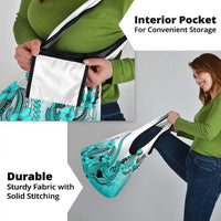 Turquoise Gradient Hawaii Grocery Bag Polynesian Shark Tattoo With Plumeria