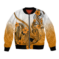 Hawaii Bomber Jacket Polynesian Shark Tattoo With Plumeria Orange Gradient LT14 Unisex Orange - Polynesian Pride