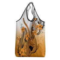Orange Gradient Hawaii Grocery Bag Polynesian Shark Tattoo With Plumeria