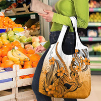 Orange Gradient Hawaii Grocery Bag Polynesian Shark Tattoo With Plumeria