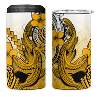 Hawaii 4 in 1 Can Cooler Tumbler Polynesian Shark Tattoo With Plumeria Gold Gradient LT14 One Size: 16 oz Gold - Polynesian Pride
