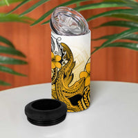 Hawaii 4 in 1 Can Cooler Tumbler Polynesian Shark Tattoo With Plumeria Gold Gradient LT14 - Polynesian Pride