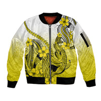 Hawaii Sleeve Zip Bomber Jacket Polynesian Shark Tattoo With Plumeria Yellow Gradient LT14 Unisex Yellow - Polynesian Pride