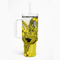 Hawaii Tumbler With Handle Polynesian Shark Tattoo With Plumeria Yellow Gradient
