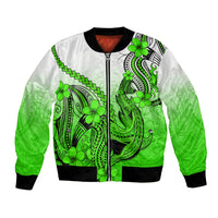 Hawaii Bomber Jacket Polynesian Shark Tattoo With Plumeria Green Gradient LT14 Unisex Green - Polynesian Pride