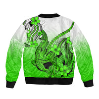 Hawaii Bomber Jacket Polynesian Shark Tattoo With Plumeria Green Gradient LT14 - Polynesian Pride