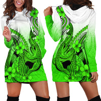 Hawaii Hoodie Dress Polynesian Shark Tattoo With Plumeria Green Gradient LT14 - Polynesian Pride
